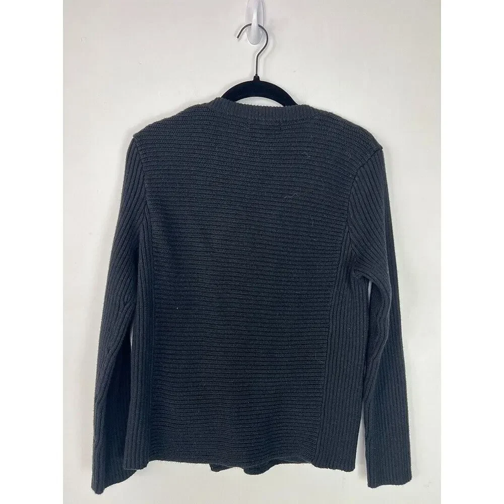 Preswick & Moore Womens Black Ribbed Knit Full-Zip Cardigan Sweater Size L